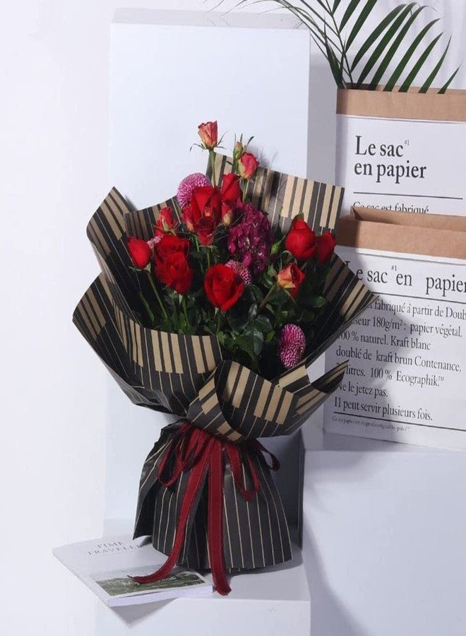 اويسيس أواسيس - 20 ورقة تغليف باقات زهور فاخرة مقاومة للماء على الطراز الكوري (58 سم × 58 سم، 60 ميكرون) | تصميم مفاتيح البيانو، ورق تغليف هدايا للزهور وورق تغليف هدايا يمكنك صنعه بنفسك لعيد الحب - أسود - Image 3